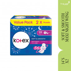 KOTEX SOFT & SMOOTH OVERNIGHT 28CM WING TWIN PACK 14'S X 2