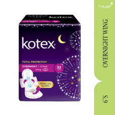 KOTEX SOFT & SMOOTH OVERNIGHT PAG 32CM WING 6'S